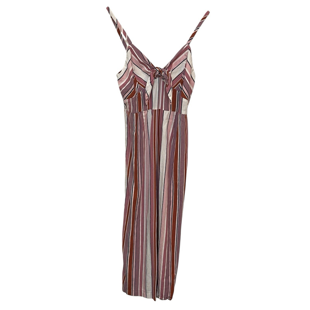 Sweet Rain Linen Blend Pink Stripe Jumpsuit Women's Medium Sweetheart Smocked